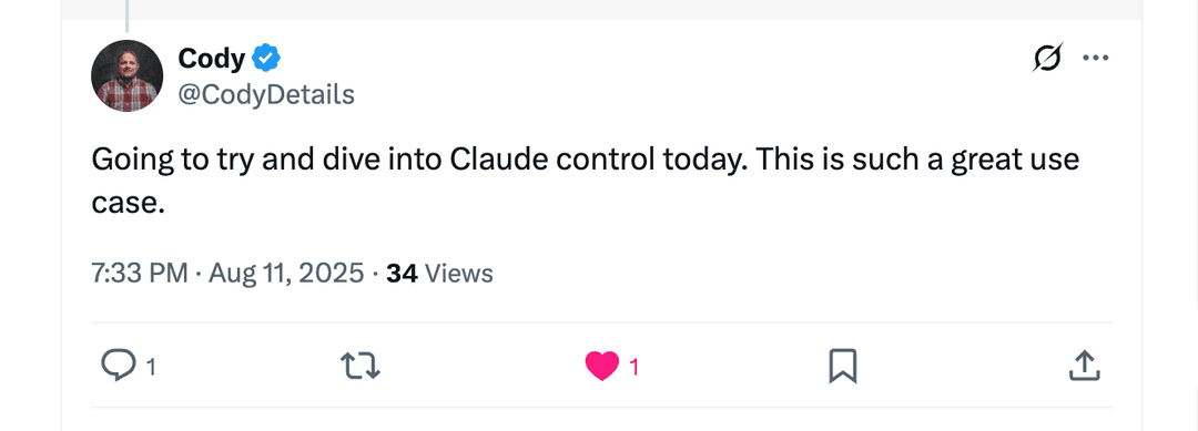Cody's testimonial about Claude Control